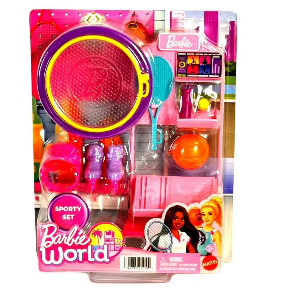 Barbie World Sporty Set Rollerblade, Basketball, Tennis Playset 3+ New!